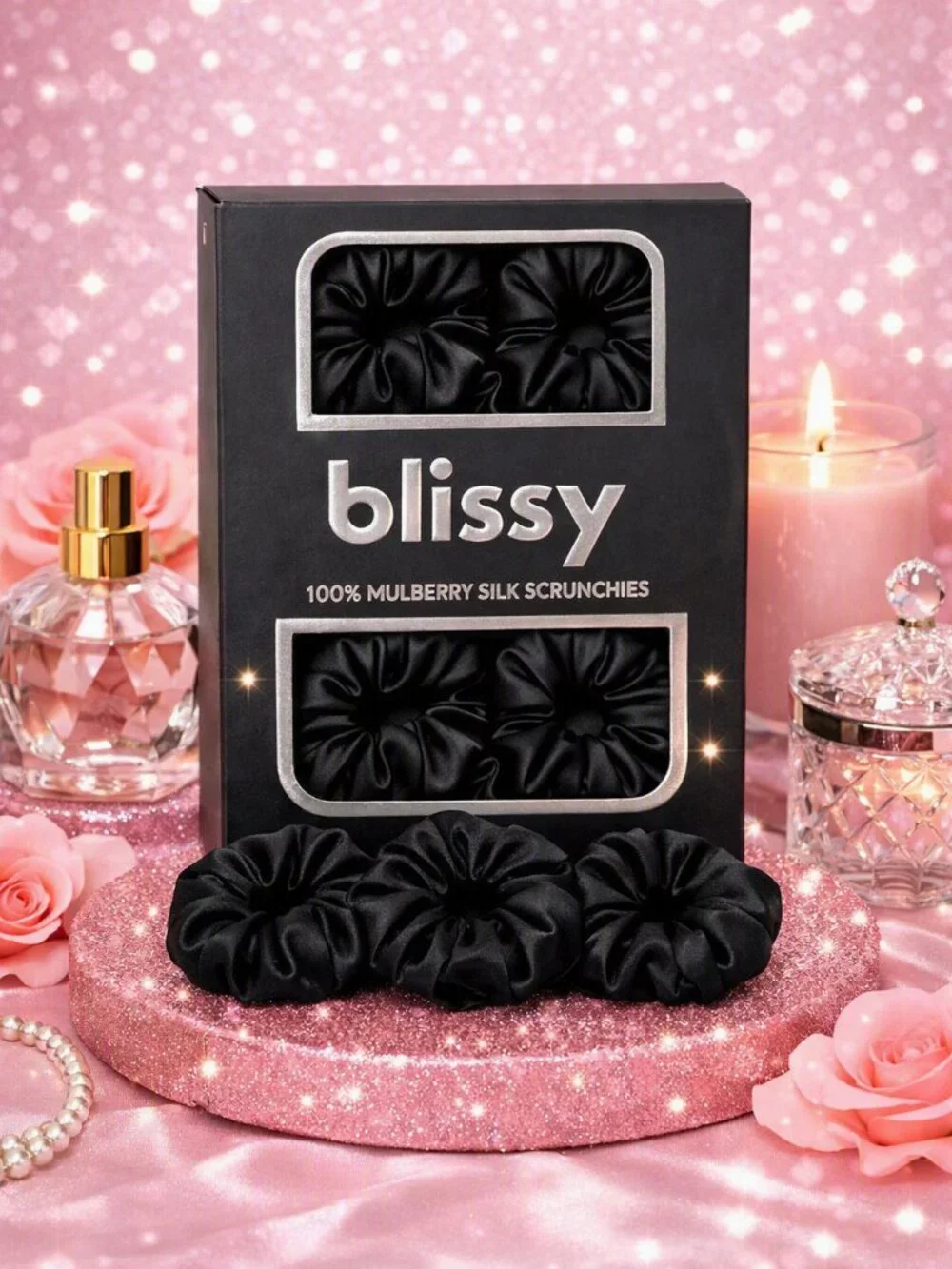 Brand New & Sealed Blissy 6-Pack Scrunchies – 100% Mulberry Silk-Black